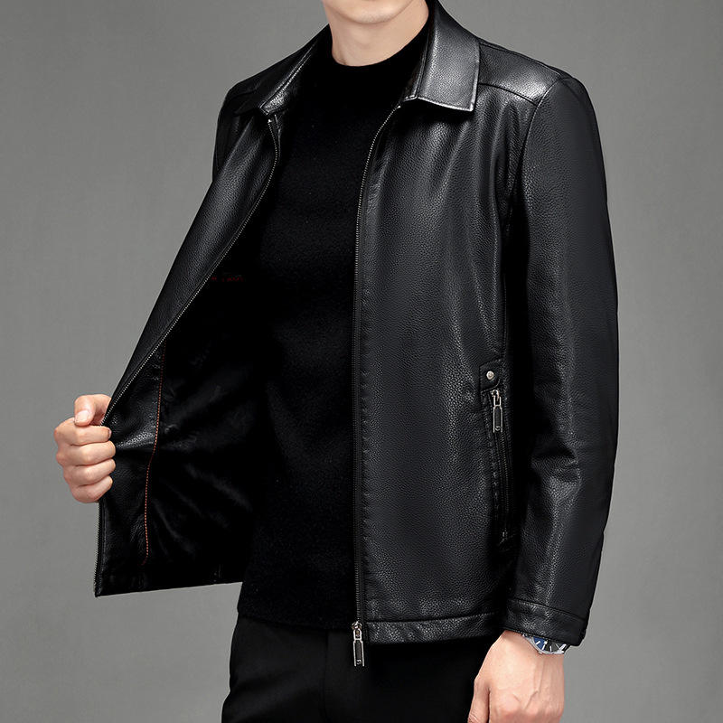 2021秋冬新款皮衣男绵羊皮机车加绒翻领男士皮夹克休闲机车外套潮