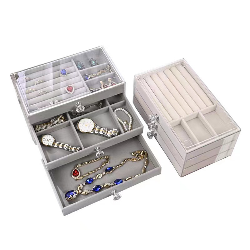 Factory Acrylic Jewelry Storage Box Anti-Oxidation Earrings Jewelry Box Earrings Necklace Flannel Dust Box Wholesale
