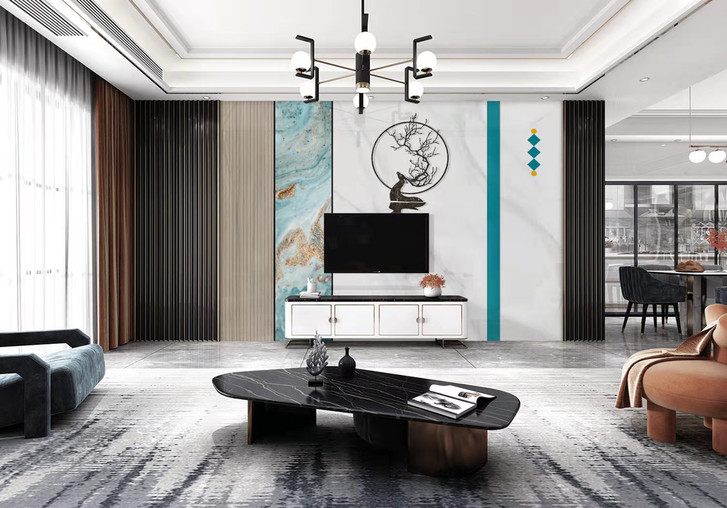 现代北欧莫兰迪岩板 客厅电视背景墙岩石板 高端现代简约轻奢岩板