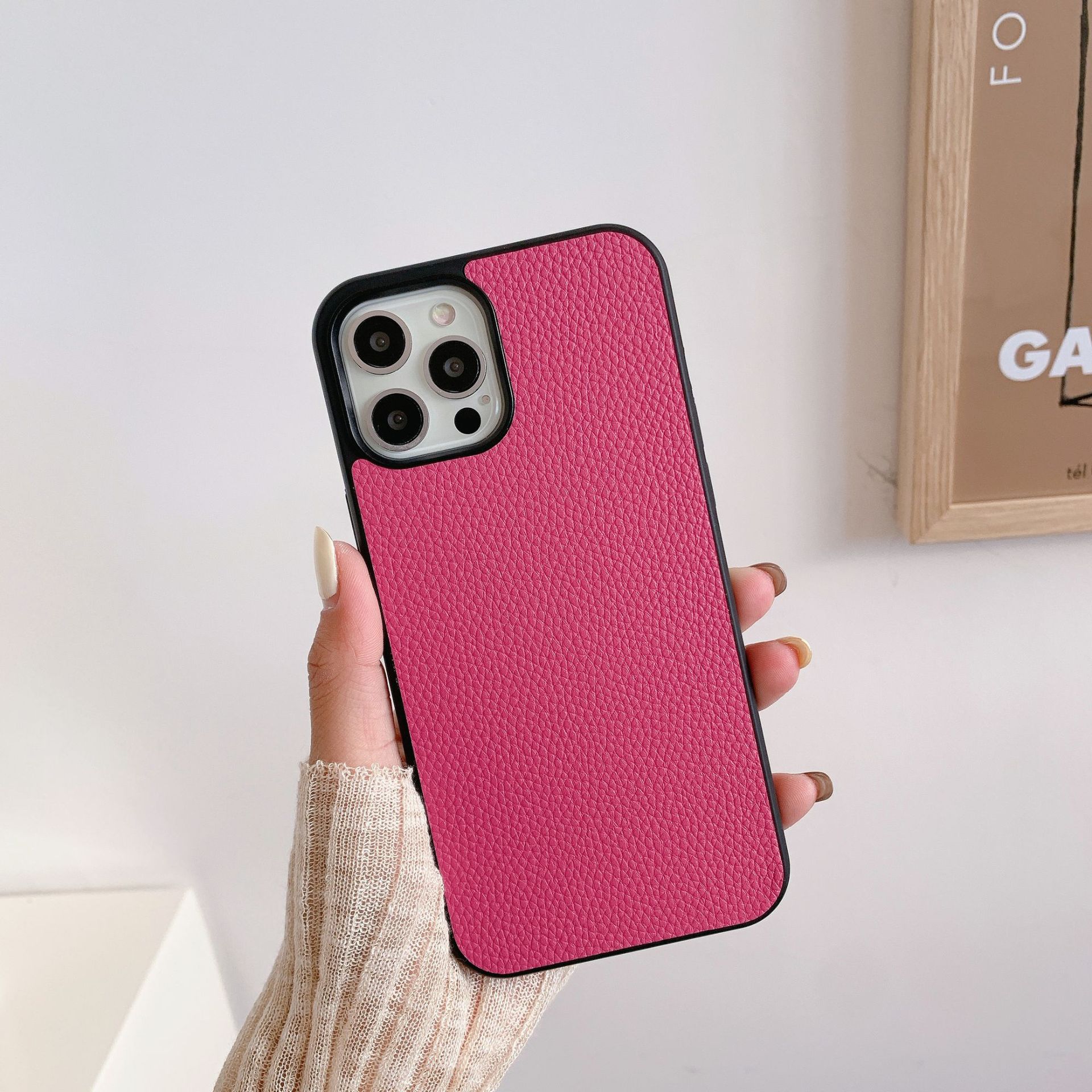 简约复古荔枝纹皮质手机壳适用苹果iphone12pro max/xs全包手机壳