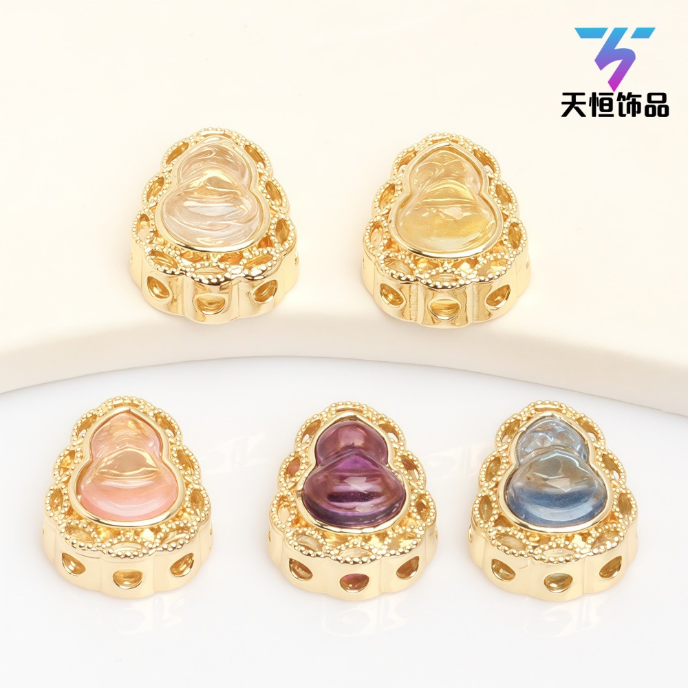14k包金保色镶嵌葫芦翡翠水晶穿孔隔珠手串手链项链 diy 饰品配件