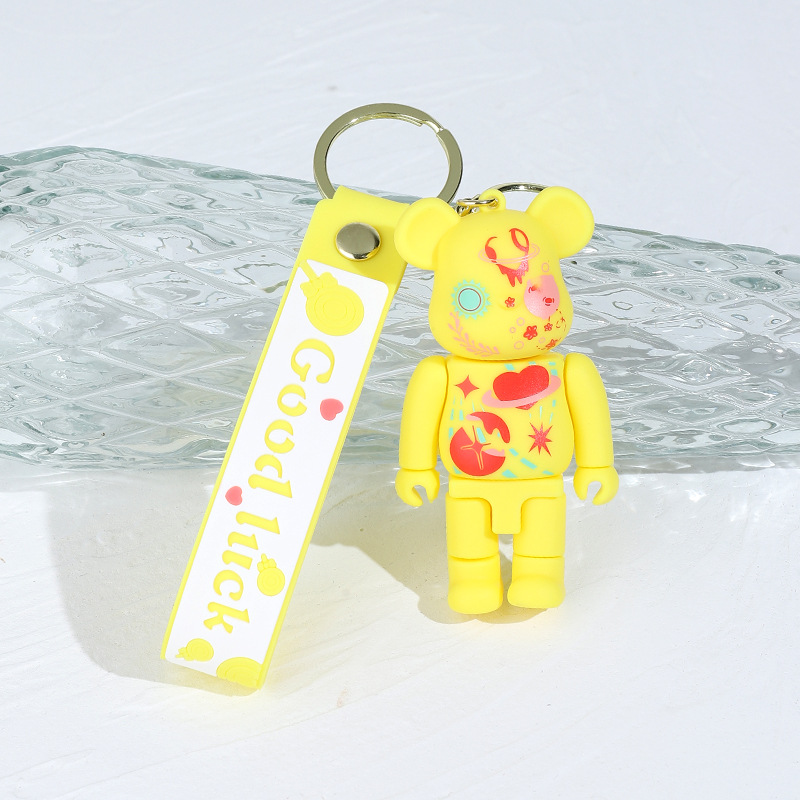 Cartoon Bright Starry Sky Graffiti Mechanical Bear Silicone Doll Keychain Pendant Lightning Bear Bag Car Key Chain