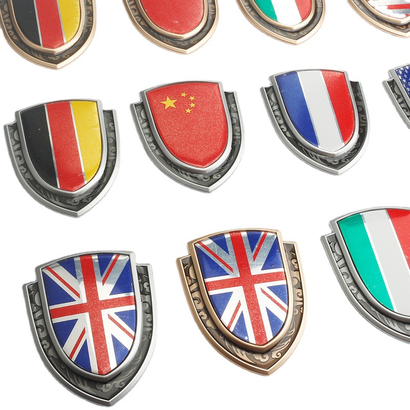 德国英国意大利美国法国旗金属贴 盾牌侧标车身贴