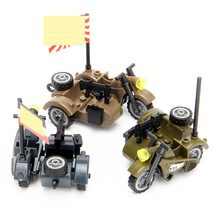 外贸二战积木人仔配件拼装三轮摩托车军事军车儿童玩具