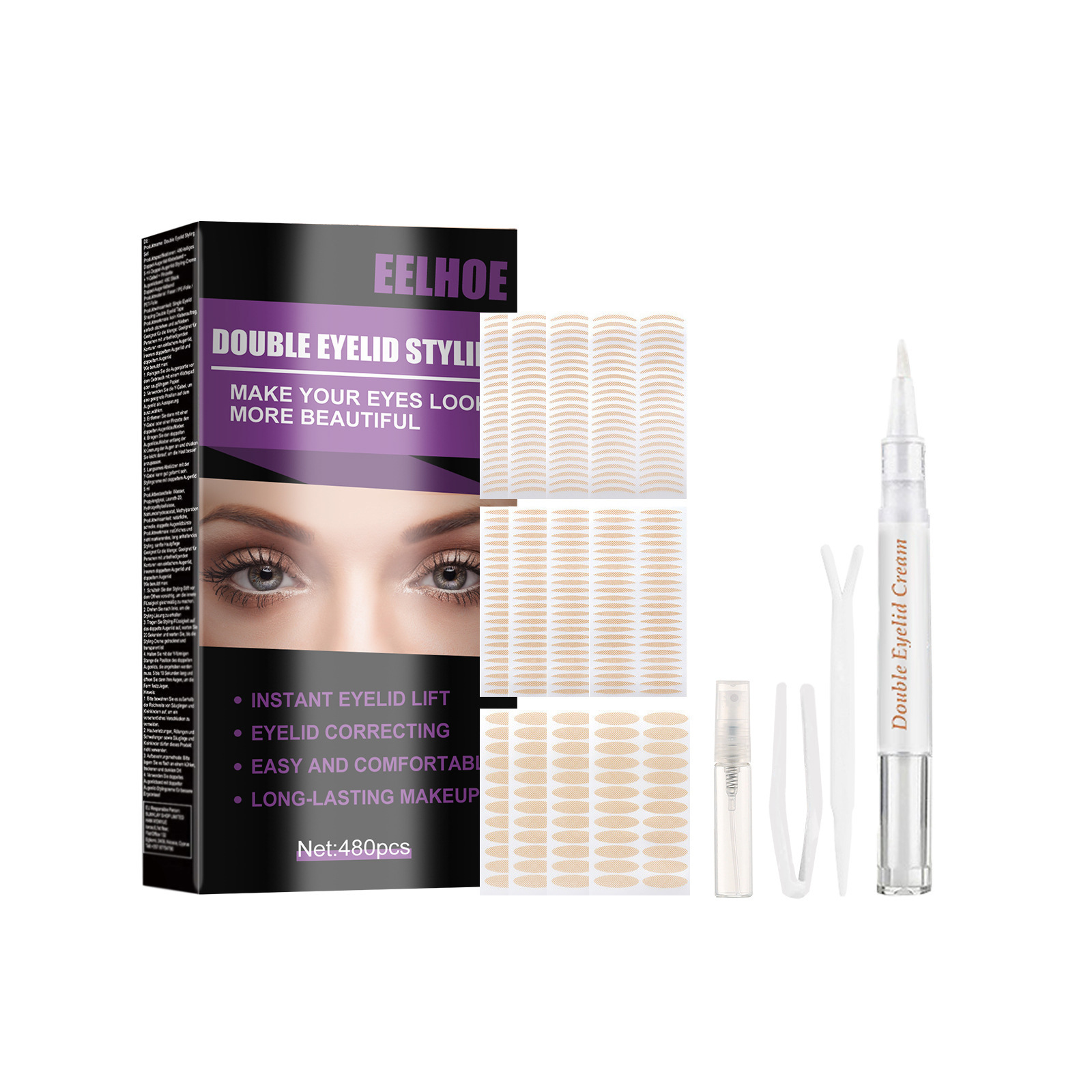 Eelhoe Double Eyelid Stickers Breathable Long-Lasting Supernatural Eye Beauty Tape Suit Traceless Naturally Invisible Glue-Free