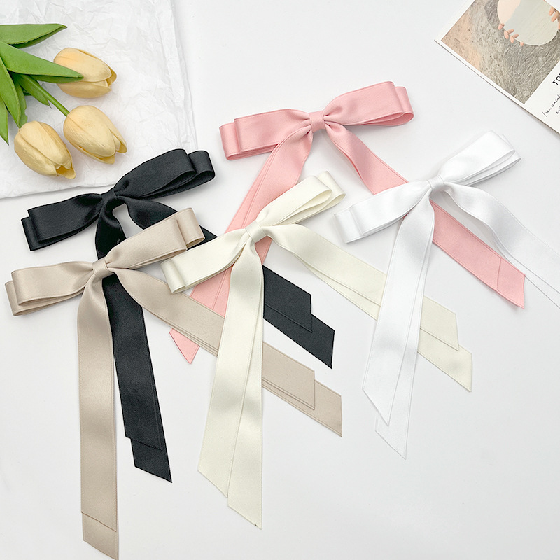 Korean Style Double-Layer Bow Ribbon Hairpin Female Ballet Girl Side Clip Back Head Head Clip Simple All-Match Hair Accessories