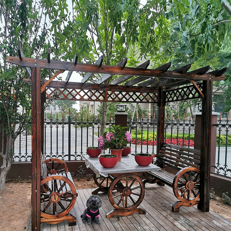 葡萄架庭院防腐木户外爬藤架子别墅室外实木亭子碳化简易花园凉亭