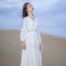 实拍沙漠裙 青海湖白色显瘦防晒海边度假旅游沙漠长裙仙女裙