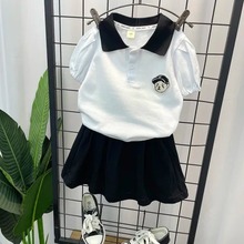 2023新款男女童夏季套装学院风短袖黑白小童宝宝衣服韩版休闲童装