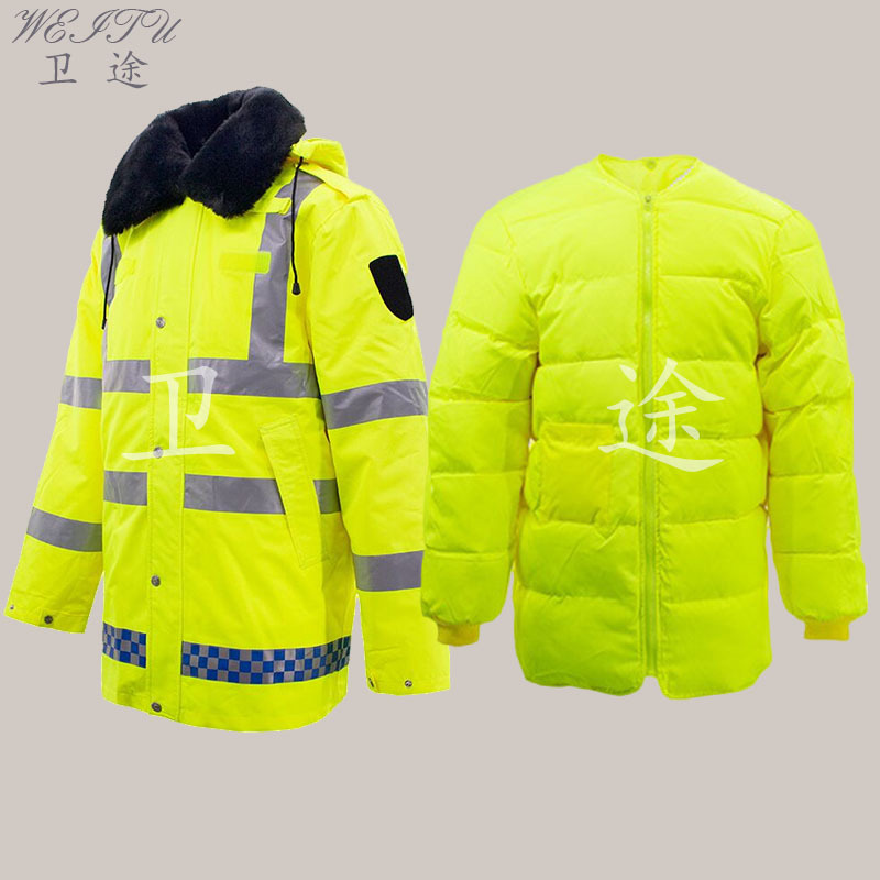 交通警示执勤反光棉衣安全工作服棉大衣路政高速铁骑骑行防寒外套