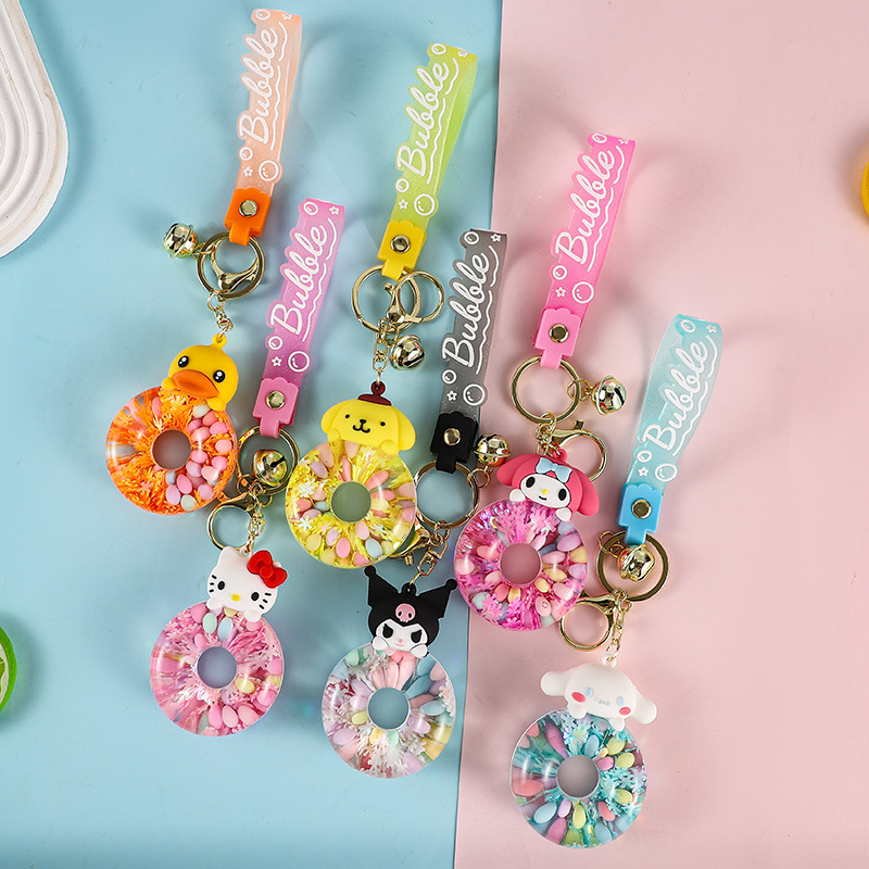 Oil-in Donut Sanrio Keychain Bag Pendant Acrylic Quicksand Key Chain Ornaments Small Gift Wholesale