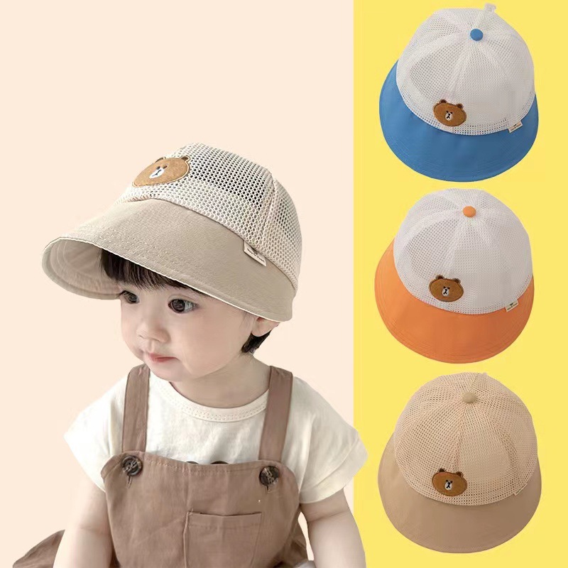 children‘s hat 2023 summer big brim sun hat breathable mesh peaked cap baby bear sun hat