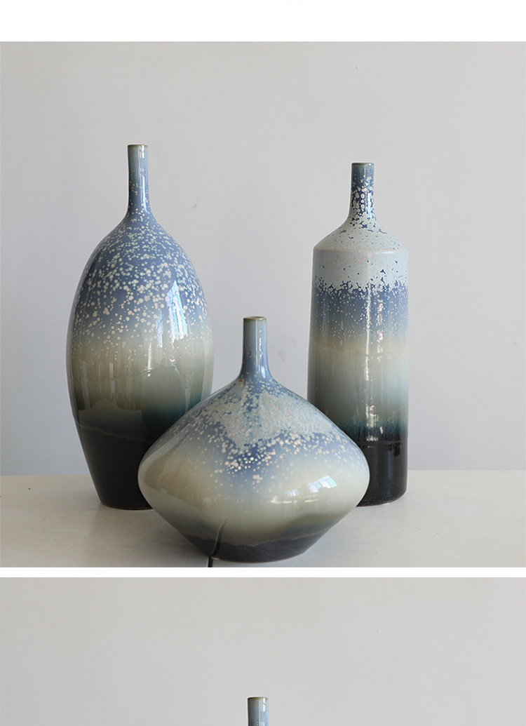 现代新中式颜色釉陶瓷花瓶三件套样板间家居饰品装饰瓷瓶摆件