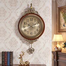 欧式复古挂钟客厅实木钟表美式餐厅艺术时钟家用现代简约大气挂表