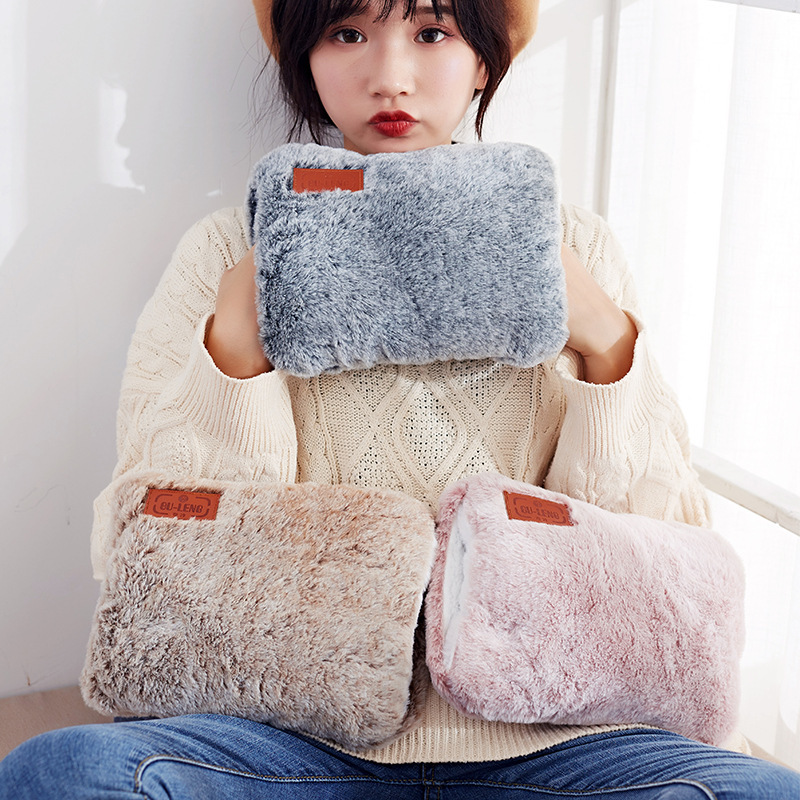 热水袋套充电注水可爱毛绒双插手布袋暖手宝加绒布袋加厚外套