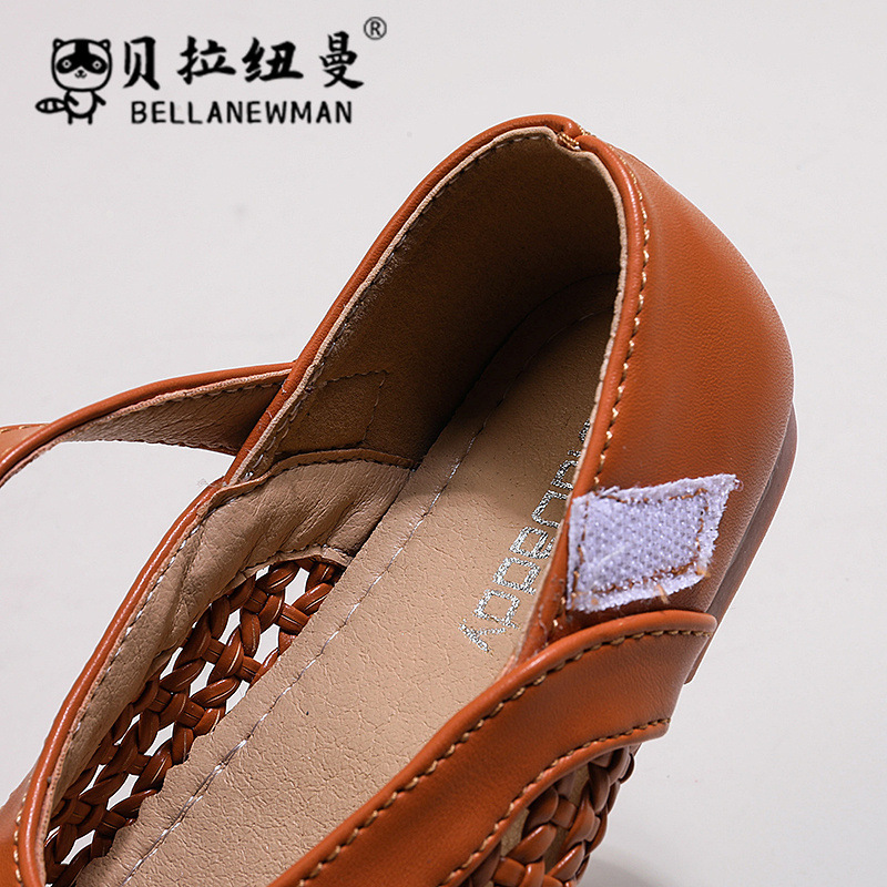 Cross-Border Girls' Woven Leather Shoes 2024 Summer New Korean Milk Shoes Children's Hollow Casual Closed Toe Sandals
