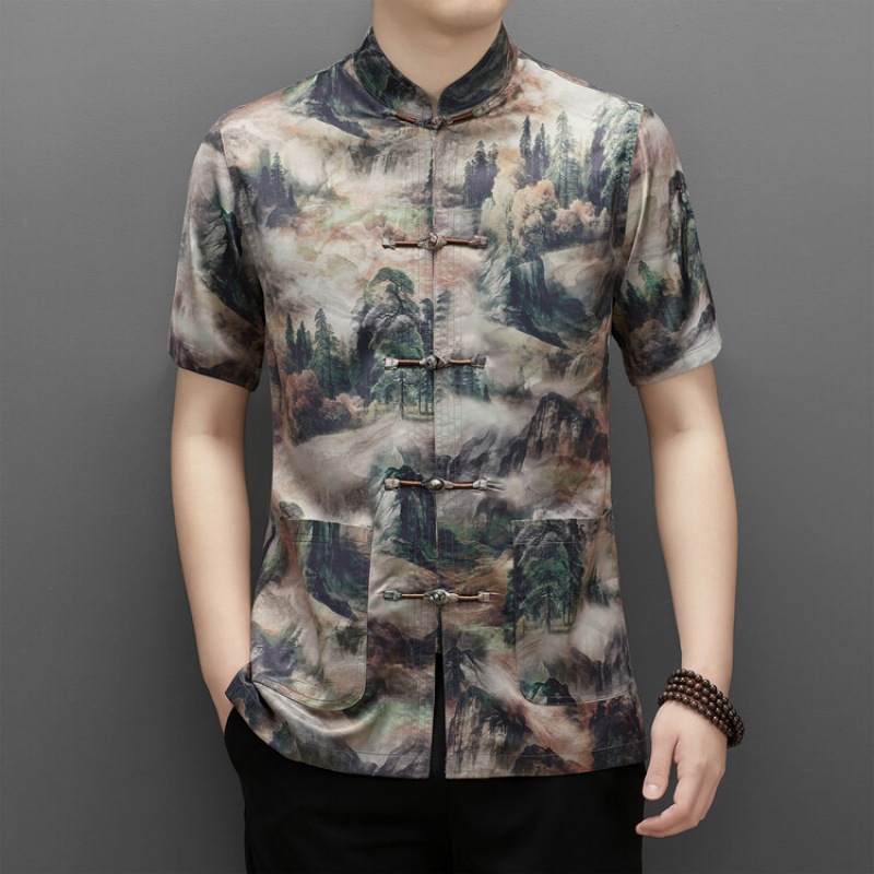 夏季短袖唐装男休闲衬衫中国风男士爸爸装爷爷汉服中老年衣服上衣