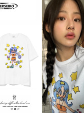 朴秀荣同款韩版甜美风卡通少女五角星印花短袖t恤减龄休闲上衣
