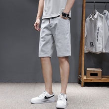 香港灰白色牛仔短裤男士修身韩版潮流五分裤直筒夏季薄款5分中裤