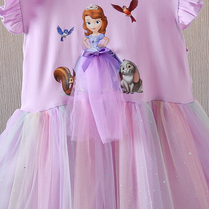 外贸童装批发女童索菲亚公主裙韩版洋气飞袖连衣裙立体纱可爱裙子