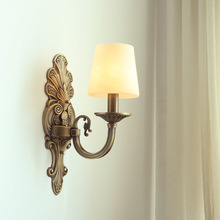 全铜美式客厅电视背景墙壁灯别墅复式楼复古卧室床头楼梯壁灯