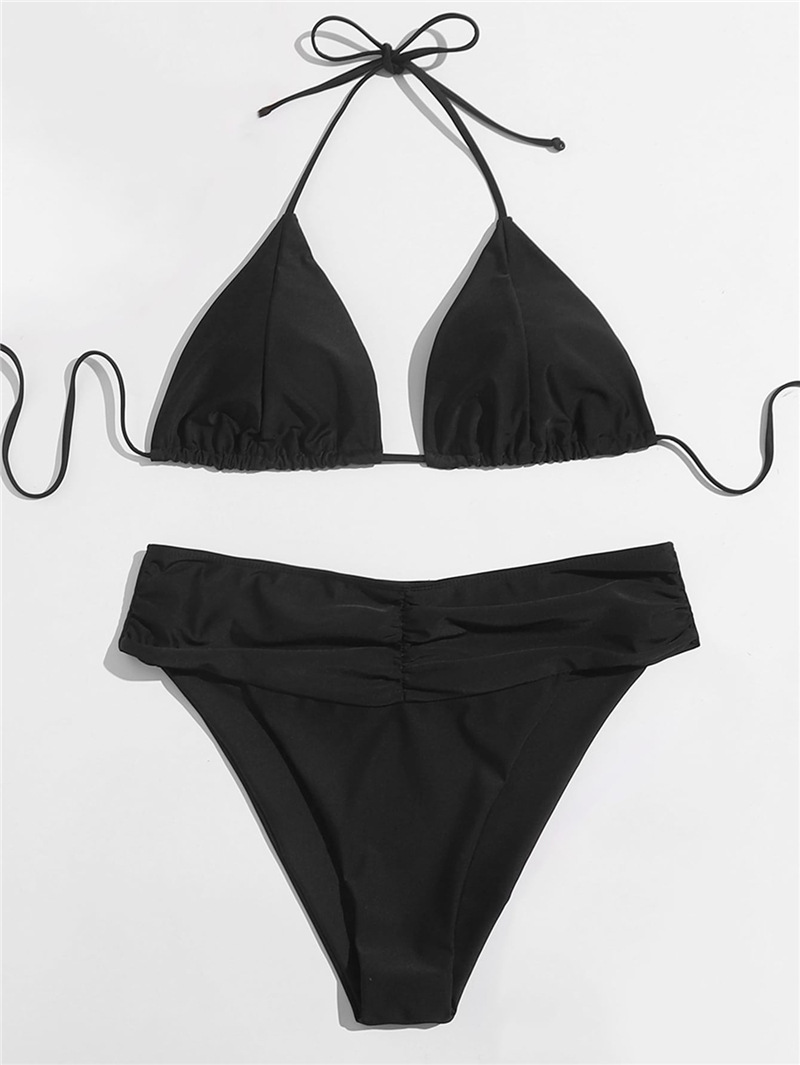 2021新款欧美外贸泳衣女分体系带黑色比基尼亚马逊速卖通大码泳装