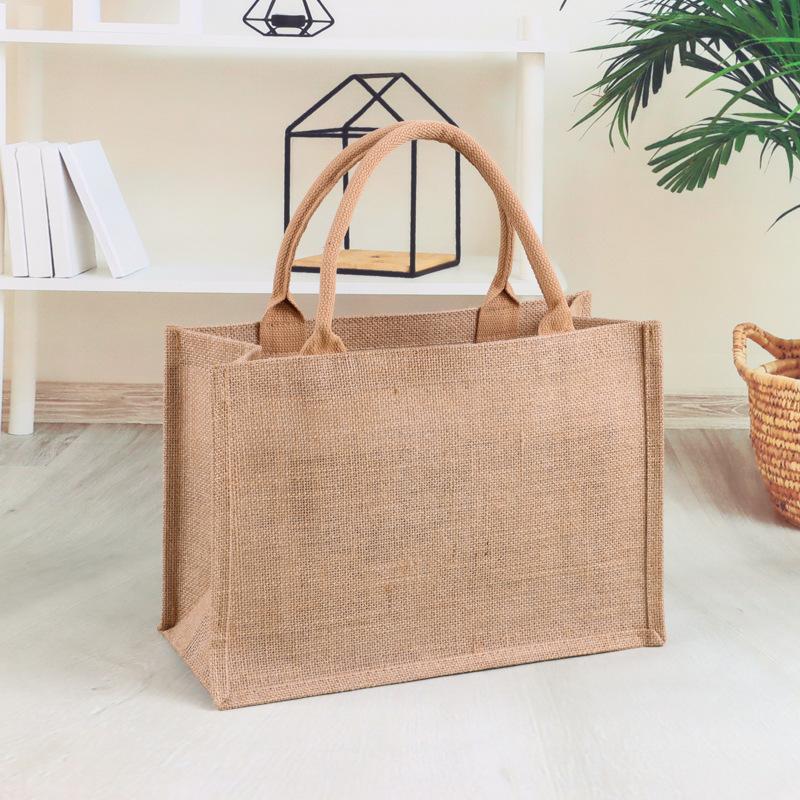 Wholesale Sack Jute Shopping Tote Bag Printable Logo Portable Linen Bag Blank Pure Linen Shoulder Bag