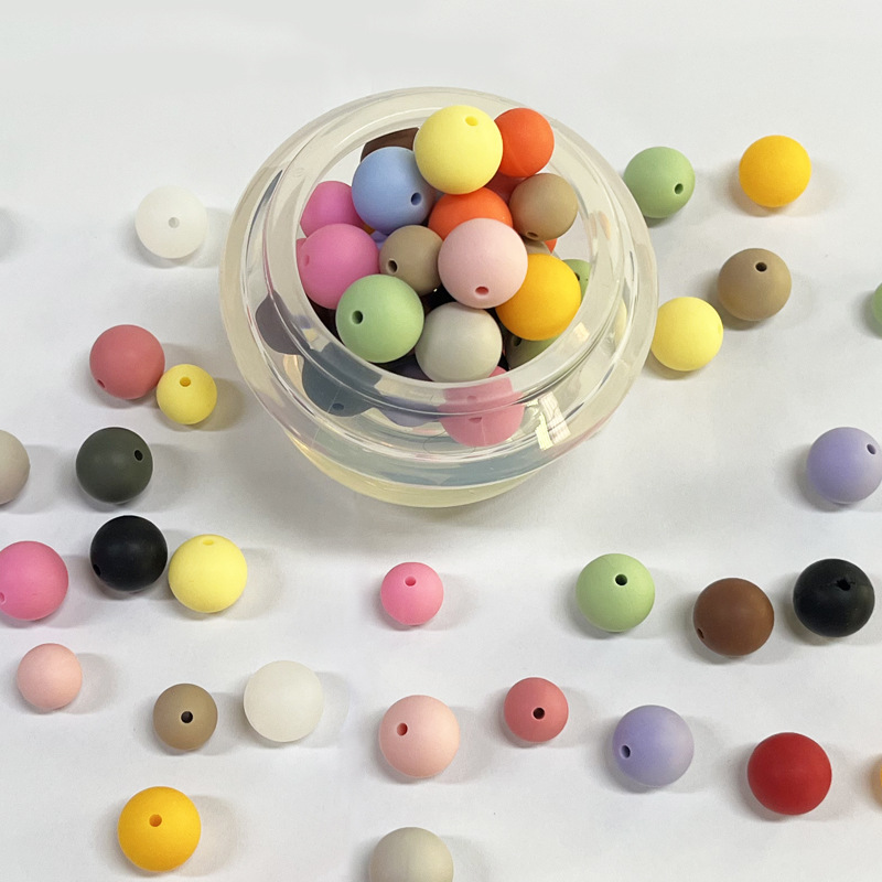 12mm Macarons Colorful Silicone round Beads Straight Hole Beads Baby Handmade Diy String Beads Fork Accessories