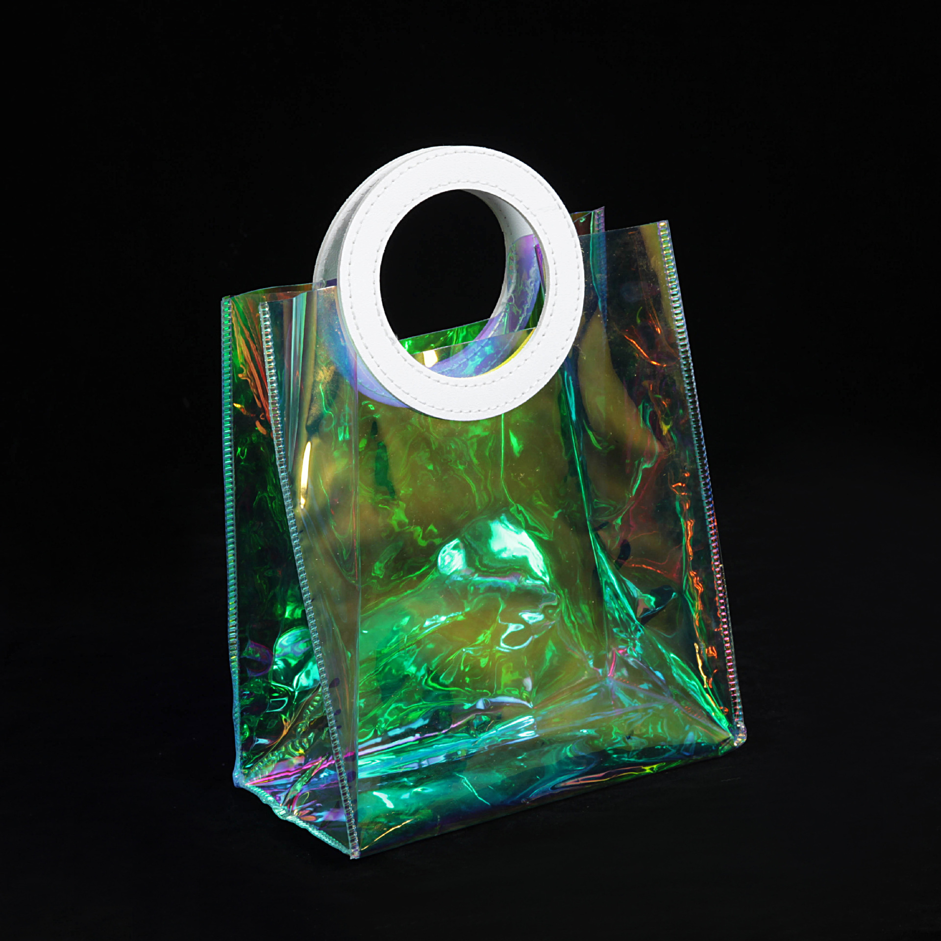 7万包厂家直供炫彩pvc镭射手提袋 网红透明塑料袋礼品