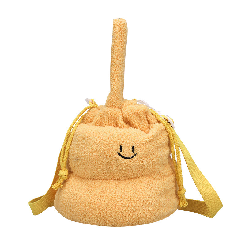 Creative Plush Poop Bag Gourd Shoulder Bag Drawstring Closed Furry Bag Smiley Face Handbag Funny Bag Women's Bag