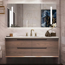 新中式浴室柜红橡木组合岩板无缝陶瓷盆卫生间洗脸盆洗漱台洗手台