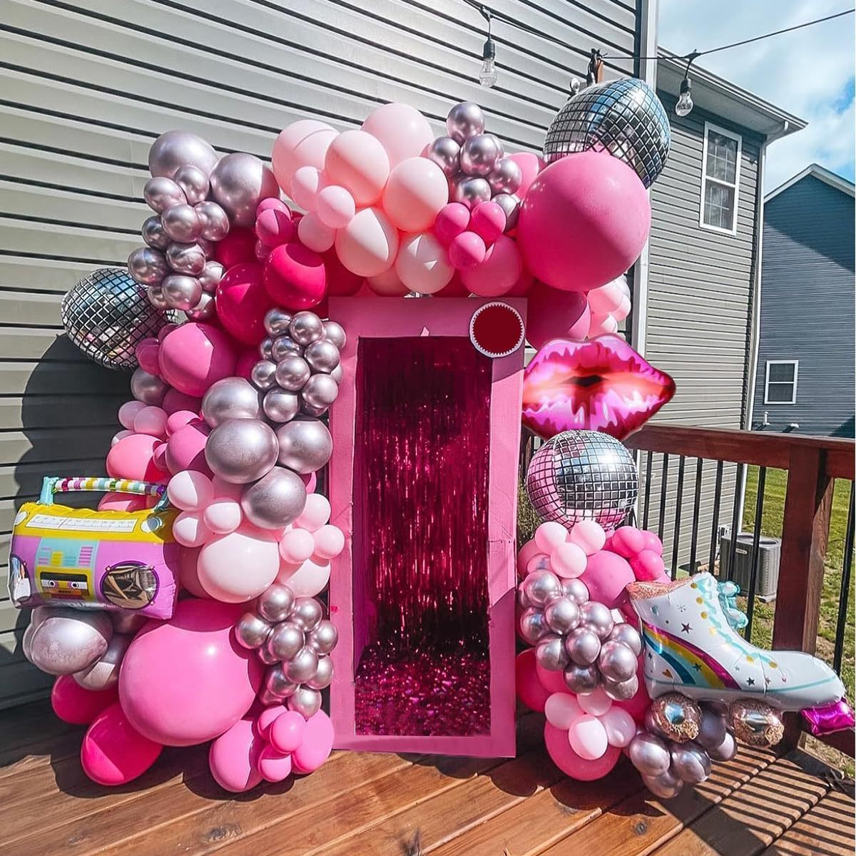 跨境132件芭比粉主题玫红粉乳胶气球链女孩生日派对气球拱门套装