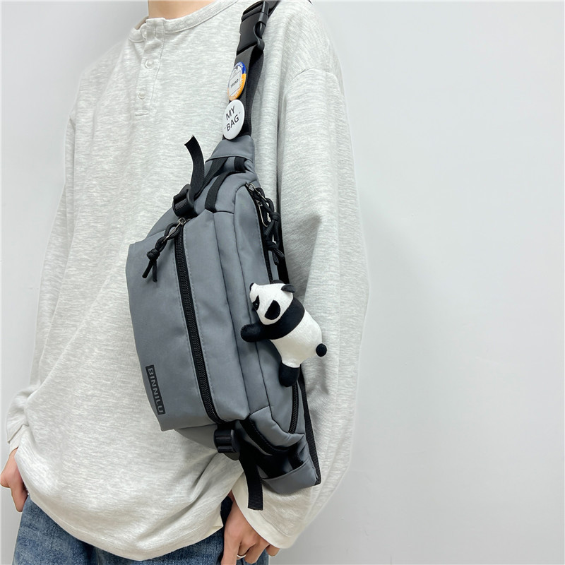 casual waist bag japanese style simple chest bag men‘s trendy unique couple‘s belt bag sports all-match panda pendant chest bag