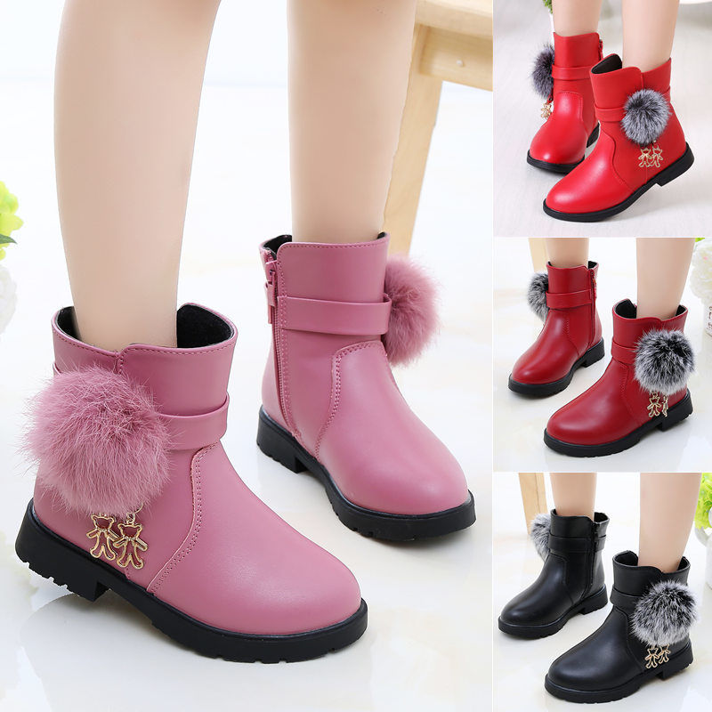 女童靴子冬季2021新款中童公主皮靴加绒潮流儿童短靴小女孩雪地靴