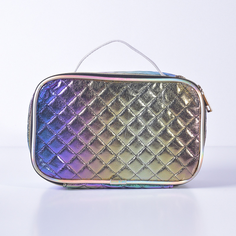 Fashion Portable Diamond Lattice Cosmetic Bag Colorful Laser Wash Bag Women's Cosmetics Travel Portable Storage Bag