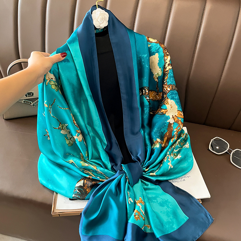 Retro National Style Lightweight Plum Blossom Artificial Silk 180 Large Long Scarf Women's Scarf Shawl Dual-Use Air-Conditioned Room Warm