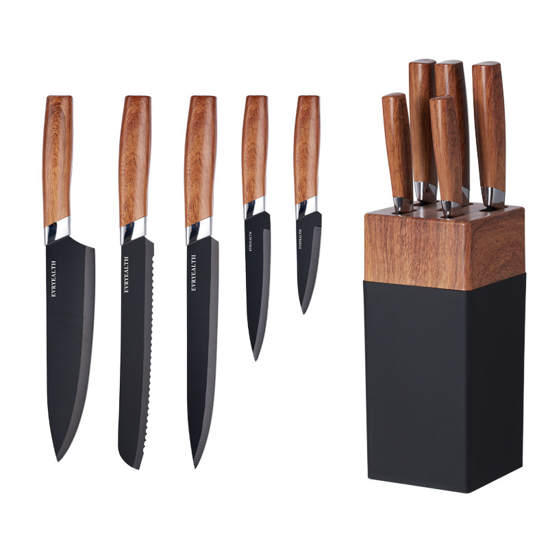 Foreign Trade Wood Grain Handle Knife Suit Fruit Knife Gift Knife Set Stainless Steel Knife Kitchen Six-Piece Set Suit Kitchen Knife