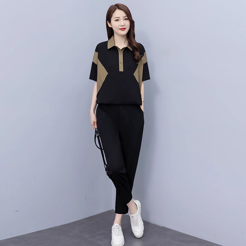 年轻妈妈夏装套装2024新款中年女装显瘦短袖夏天上衣气质运动大码