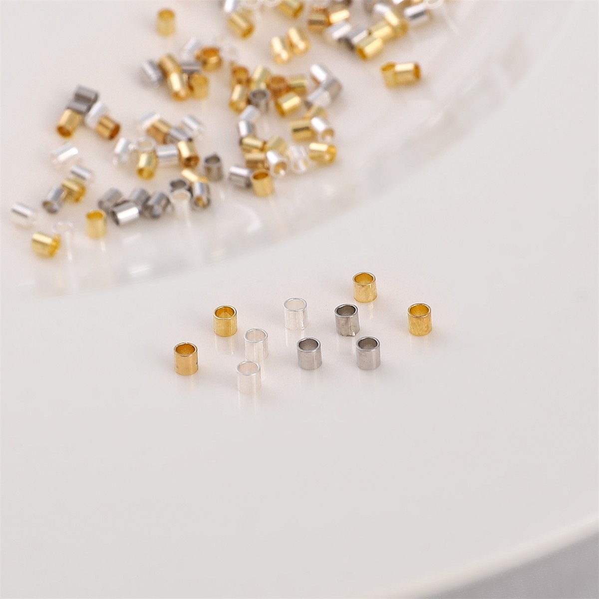 电镀14k包金白金色圆柱体可夹扁定位管diy手工收尾定位管保色配件