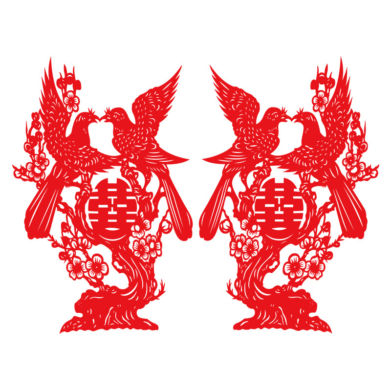 m3no批发婚房布置植绒无纺布喜字镂空龙凤葫芦喜鹊剪纸窗花大门墙