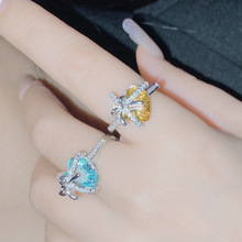 Versa小众设计闺蜜礼物仿托帕海蓝宝戒指 镀18k心形3.0Ct璀璨指环