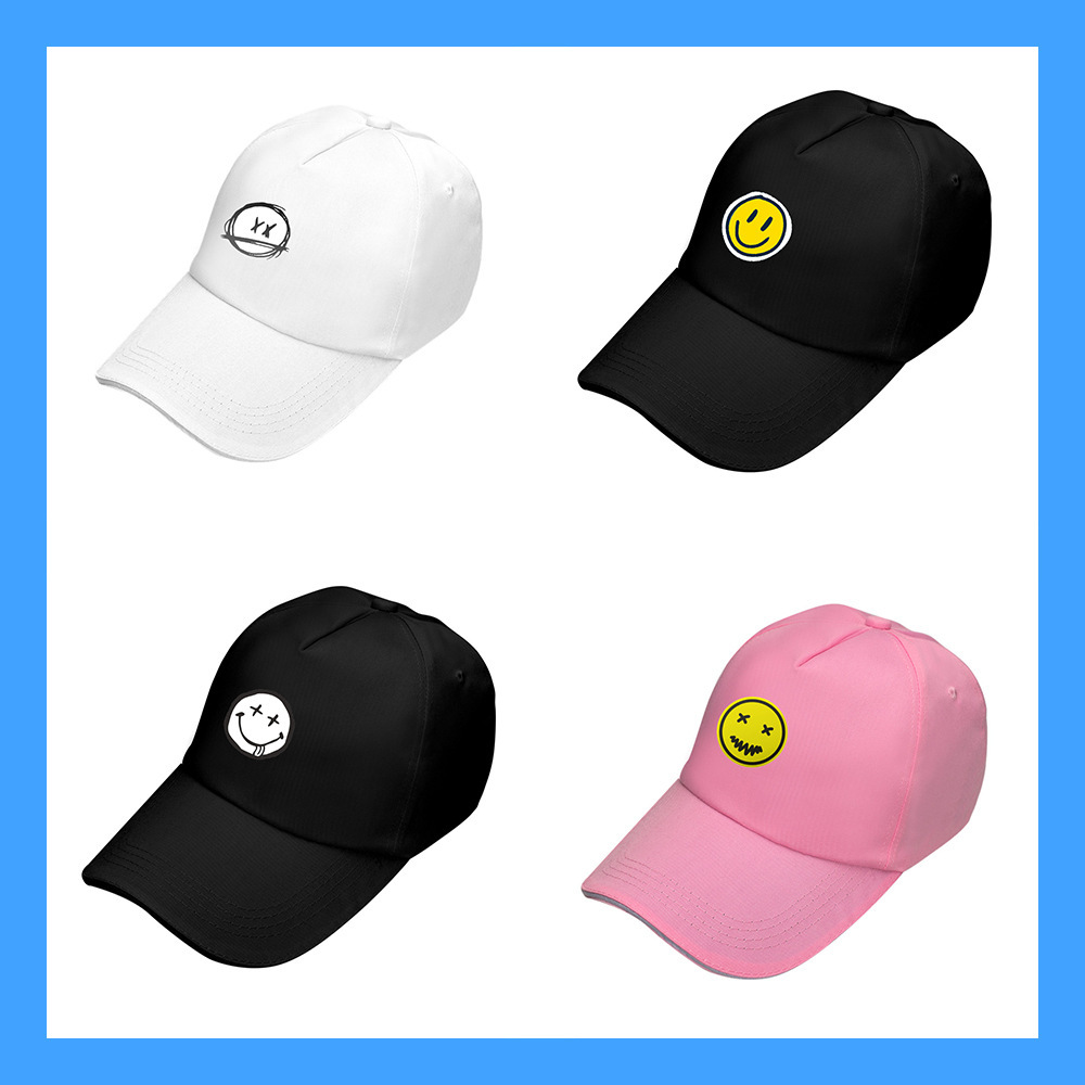 笑脸表情鸭舌帽卡通可爱简约户外休闲运动遮阳帽子时尚彩色棒球帽
