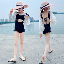 儿童女童夏季防嗮袖泳衣2023新款时髦女孩温泉游泳衣中大童连体泳