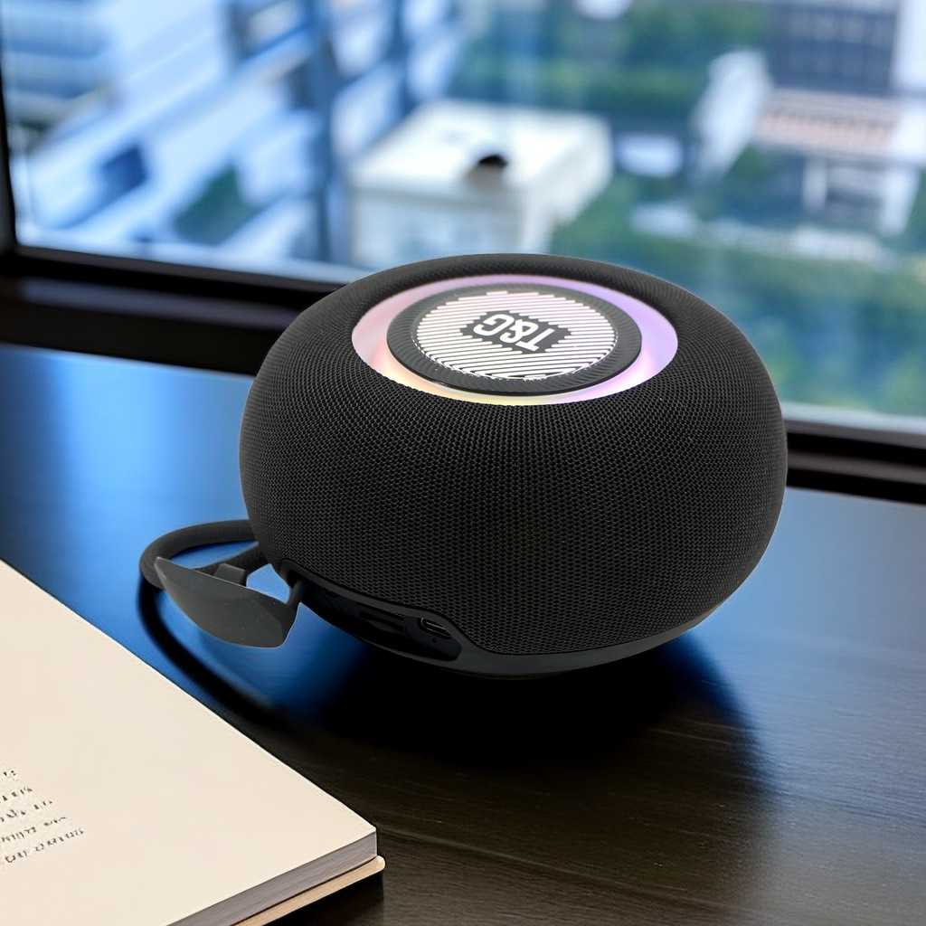 foreign trade tg411 wireless fabric round bluetooth speaker card tws series magic led light subwoofer