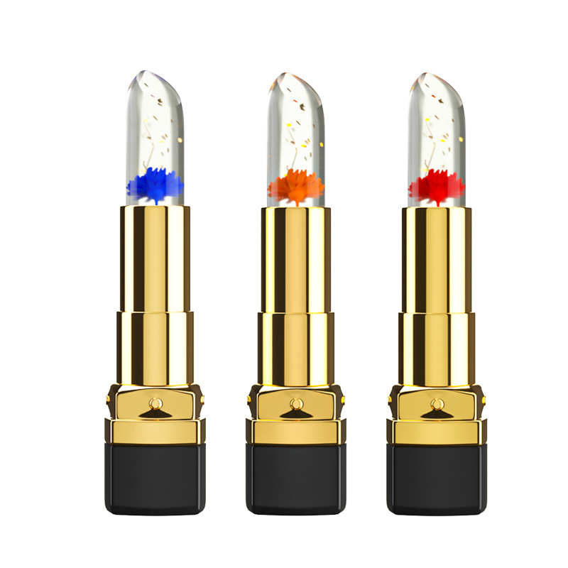 Tiktok Same Style Flower Lipstick Spot Jelly Color-Changing Gold Foil Lipstick Moisturizing Temperature-Changing Moisturizing Makeup Factory Direct Sales