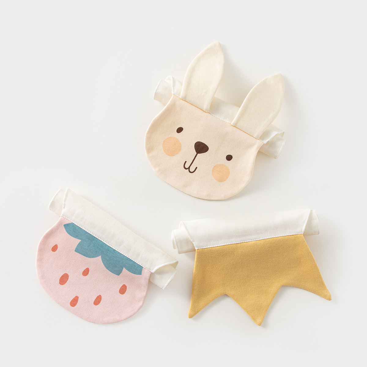 (3入装)纱布卡通造型吸汗巾婴儿纱布汗巾幼儿园儿童隔汗巾