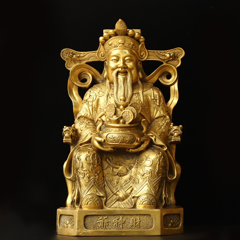 纯铜财神爷摆件坐龙椅聚宝盆文财神铜像大号店铺开业家用供养家居