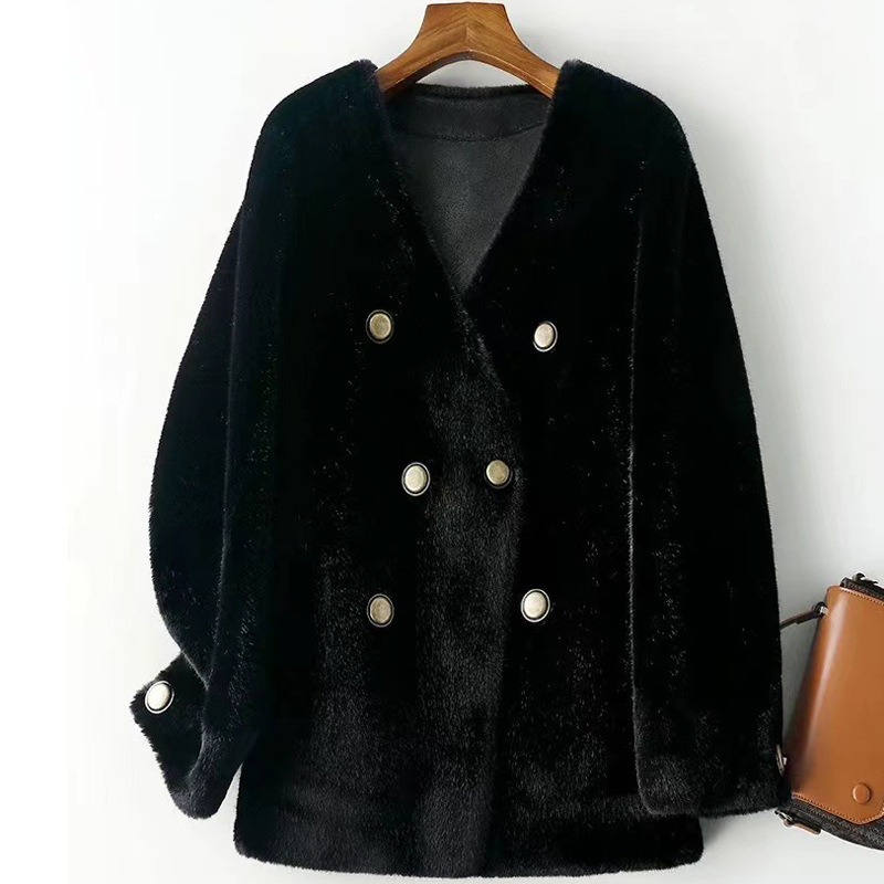 秋冬新款皮毛一体韩版时尚女装金貂绒皮草高端仿水貂毛毛外套