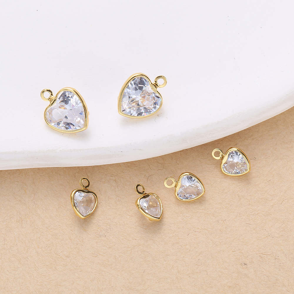 新款铜制带吊锆石桃心创意锆石微镶手工吊坠diy项链手链耳环吊坠