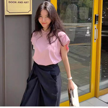韩国chic夏季韩版蝙蝠袖宽松T恤+设计感不规则半身裙时尚套装女
